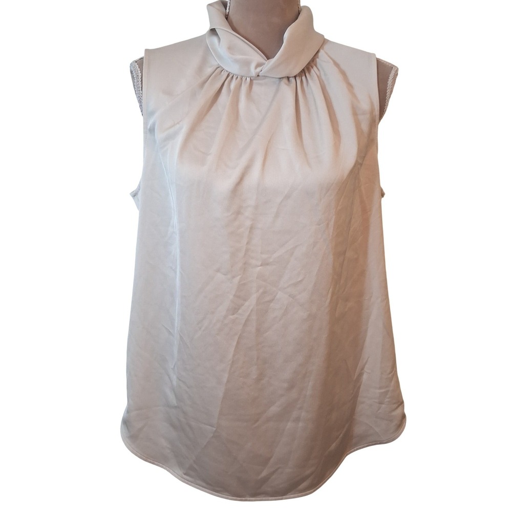 Anne Klein Womens Cream Twisted High Neck Sleeveless Pleated Blouse Size 12